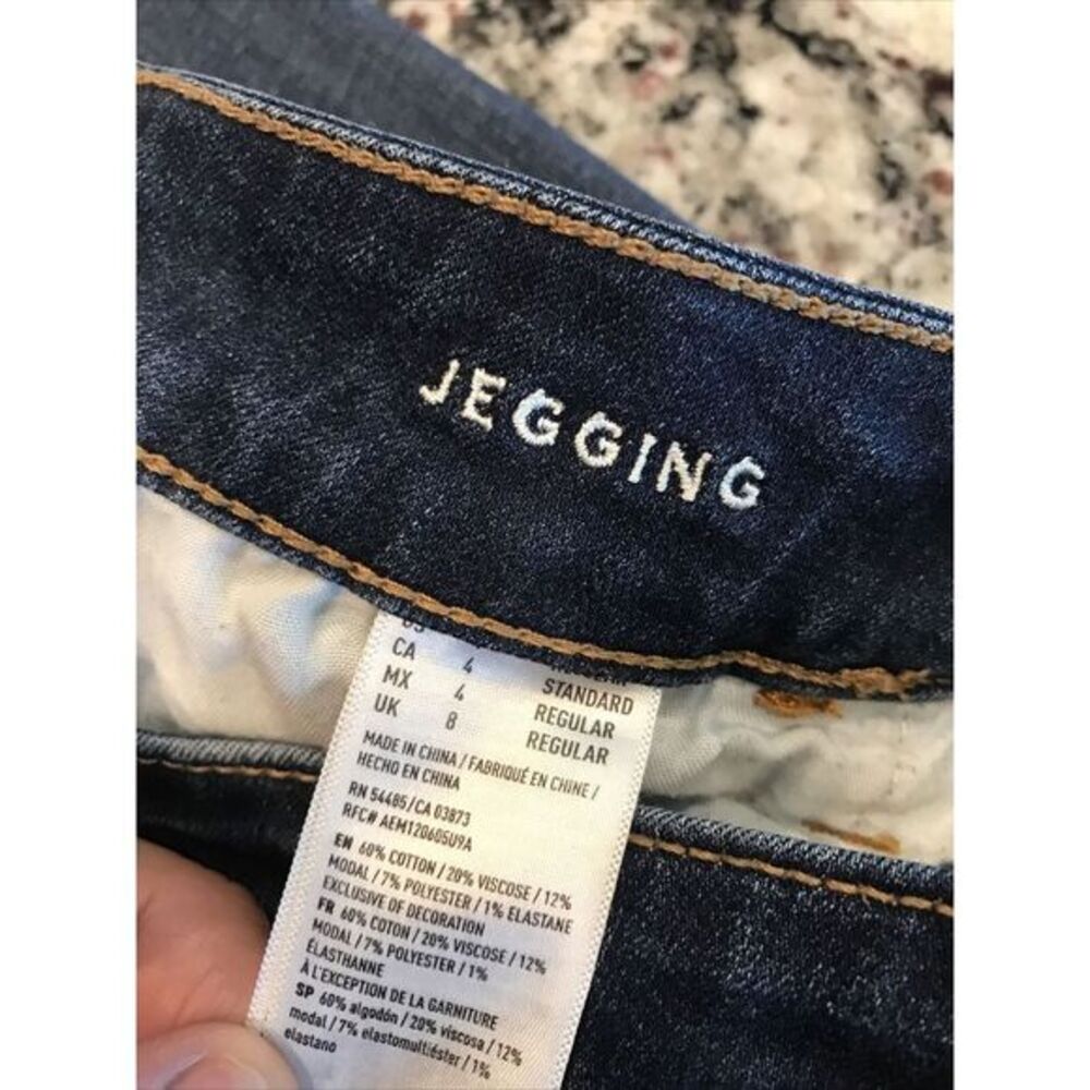 American Eagle Size 4 Regular‎ Super Stretch Jegging Distressed Blue Jeans - Picture 3 of 9